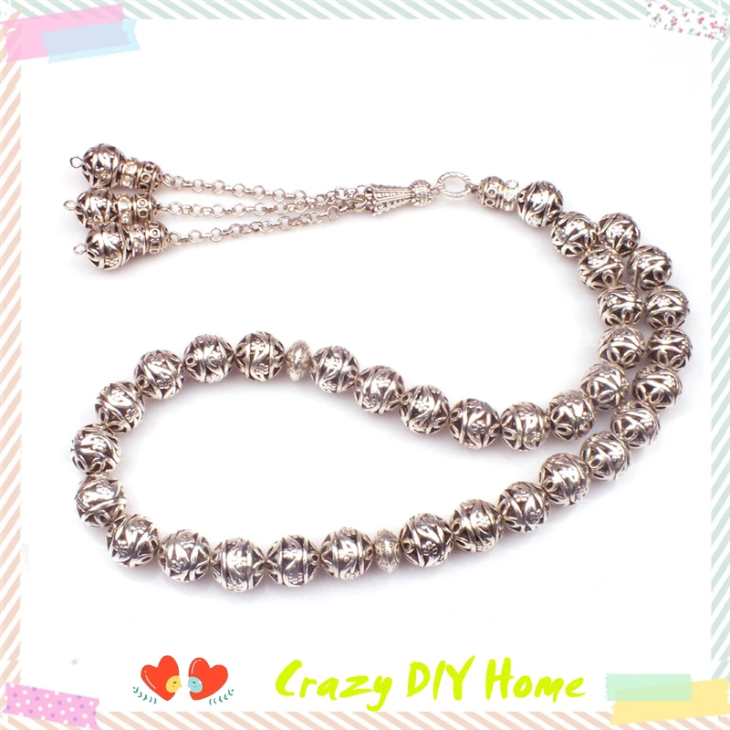 Магазин Tasbih Новое поступление DIY 1 шт Роскошный 11 мм Серебряный круглый полый