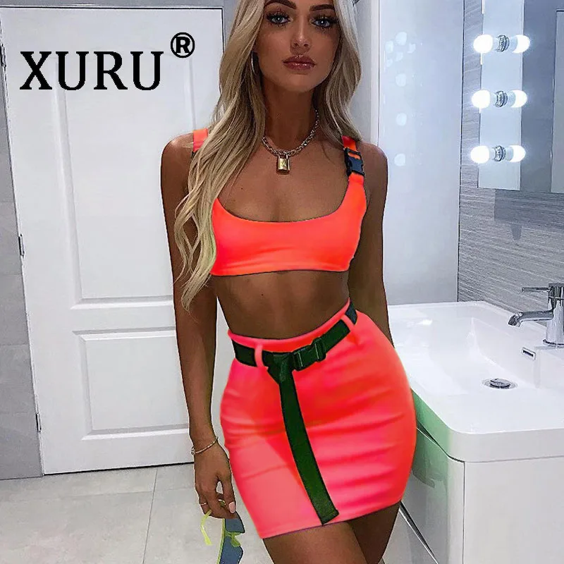 XURU Горячая новинка платье из двух частей сексуальный флуоресцентный сплошной