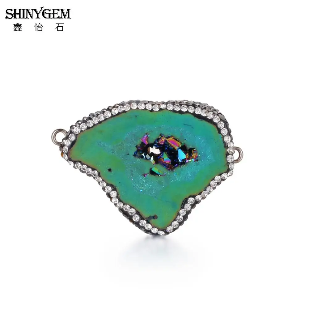 ShinyGem Нерегулярные Кулон agates Druzy разъем сверкающие Druzy Geode Разъем Подвески кубический циркон камень, соединитель для изготовления ювелирных изделий - Окраска металла: Colorful
