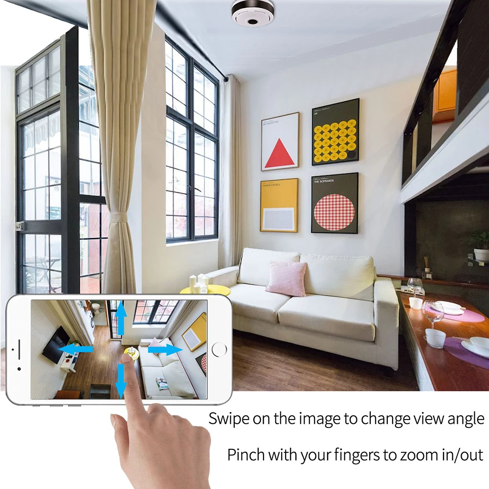 Панорамная камера с углом обзора 360 ° Wi Fi 960P HD IP Радионяня рыбий глаз ночным
