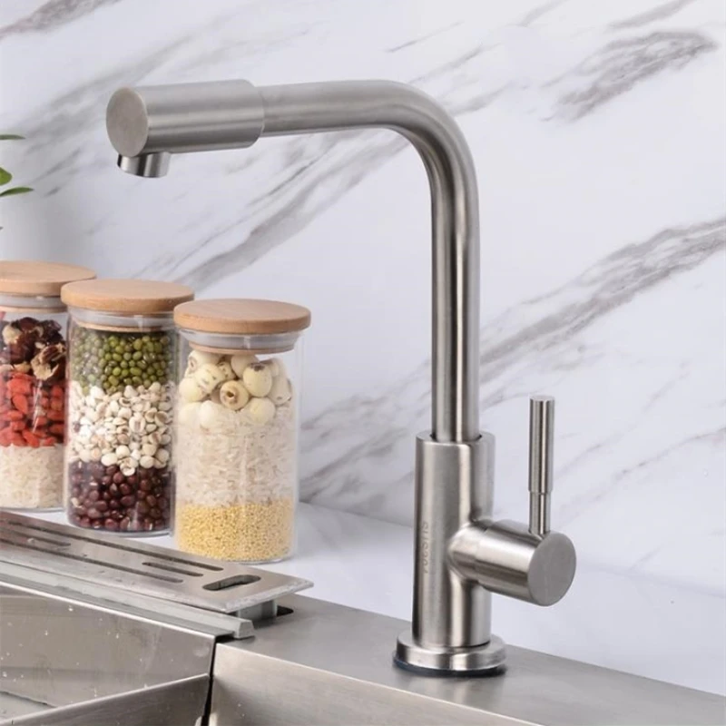 

Classic Kitchen Faucet Stainless Steel Brushed Process Swivel Basin Faucet 360 Degree Rotation Single Cold Bathroom Faucet