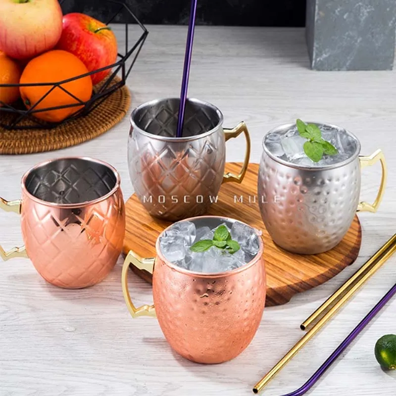 BORREY Stainless Steel Coffee Mug Tea Cup Moscow Mule Copper Mugs Hammered Plated Beer Cocktail Bar Bartender Tools | Дом и сад