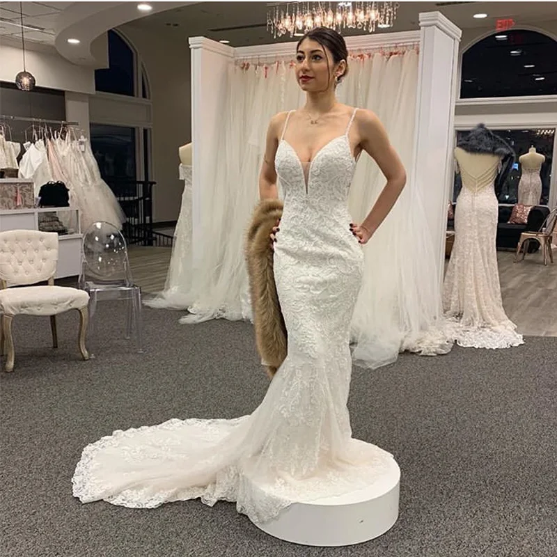 Сексуальное свадебное платье в стиле русалки на тонких бретельках Vestido De Noiva