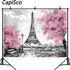 Фон для студийной фотосъемки с изображением пейзажа Парижа, города, Эйфелевой башни, черного и белого цвета, картина маслом, фотосессия