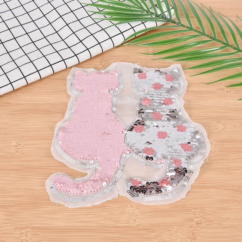 1PC Cute Cat Shape Reversible Change color Sequins Sew On Patch for clothes DIY Applique Bag Clothing Coat Jeans Craft | Дом и сад