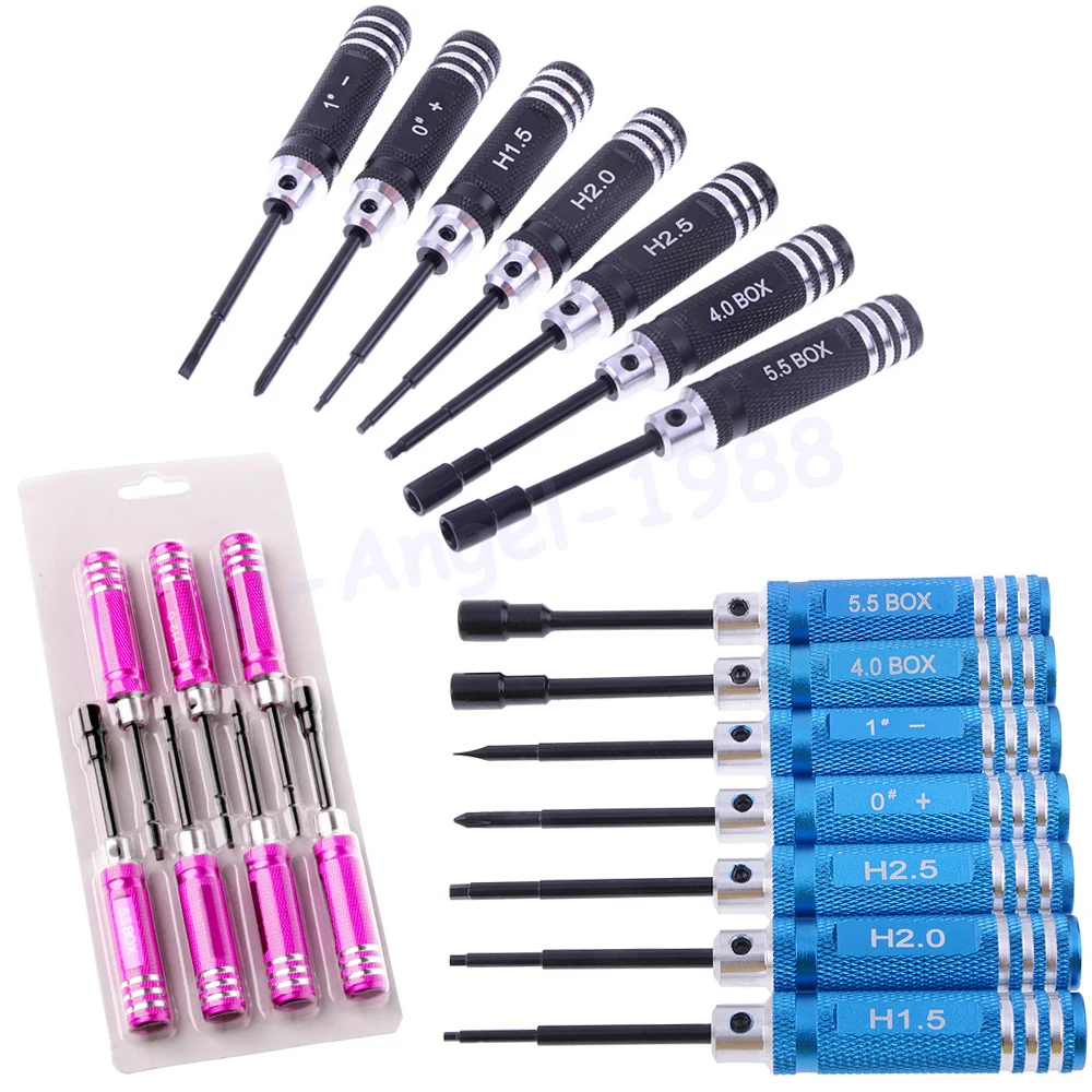 Kit de herramientas hexagonales para helic&oacute;ptero teledirigido, juego de destornilladores para coche teledirigido BK, rojo, azul y negro, para juguetes teledirigidos, 7 unidades-0