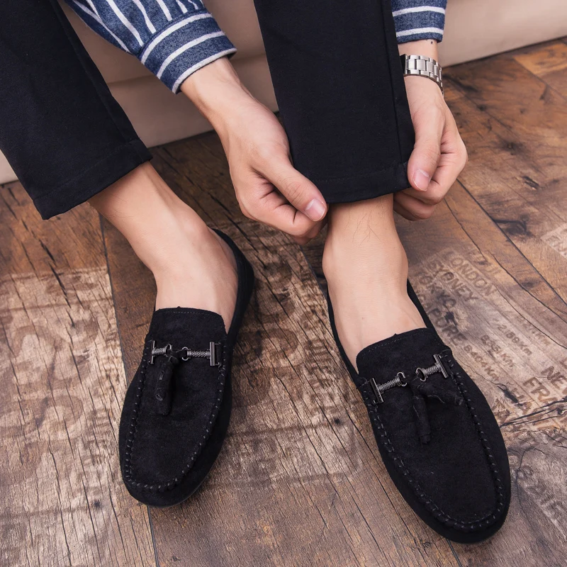 Slip-on Shoes for Male Black Brown Man Casual Spring Autumn Loafers Flat Comfortable Rubber Sole Driving | Обувь