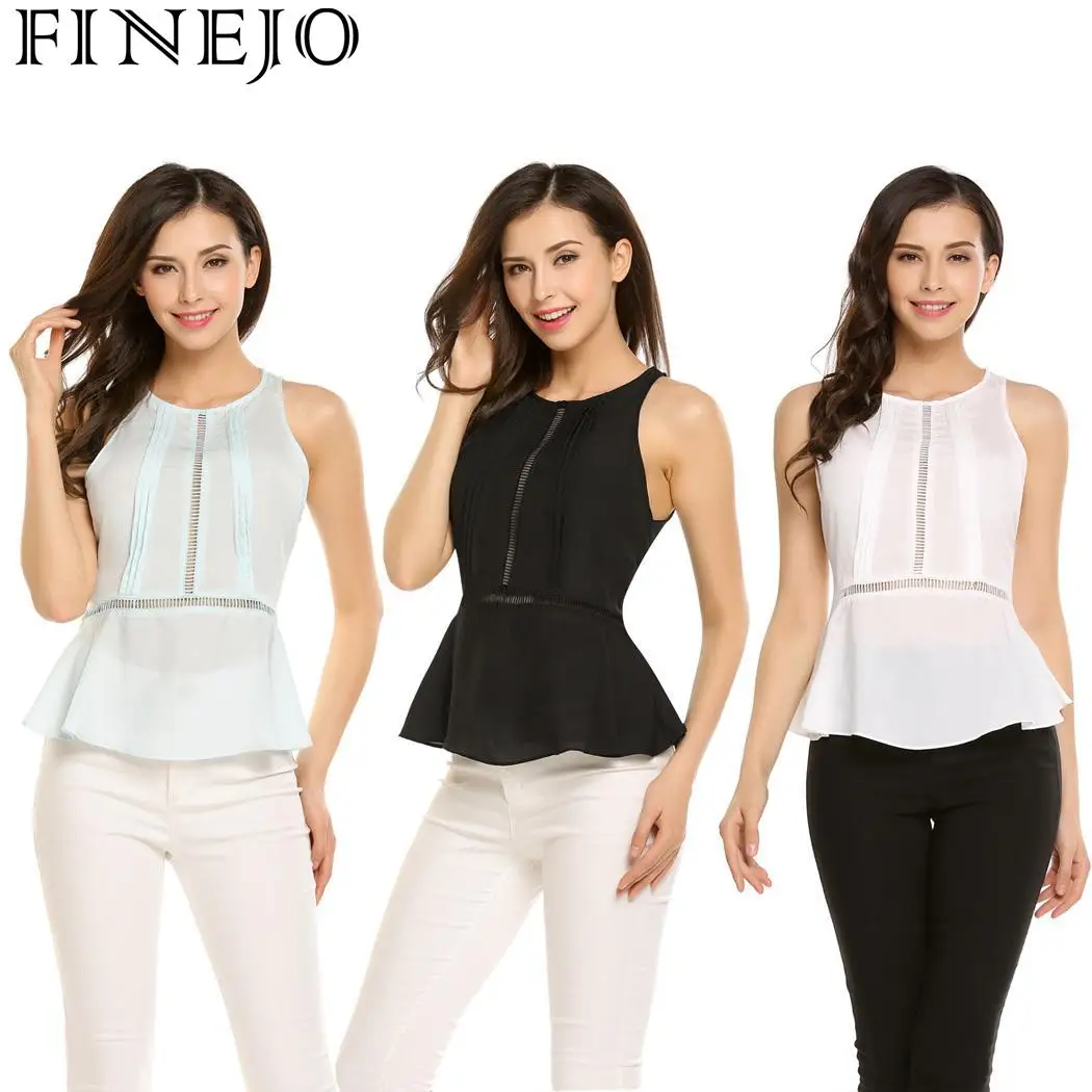 FINEJO Sexy Casual O-Neck Sleeveless Hollow Out Back Zipper A-Line Hem Women Vest Tops | Женская одежда