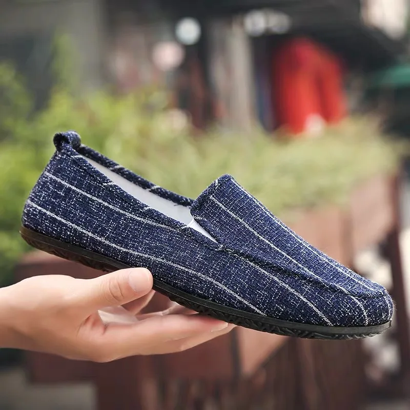 Мужская обувь Повседневная дышащая парусиновая китайские модные мягкие слипоны