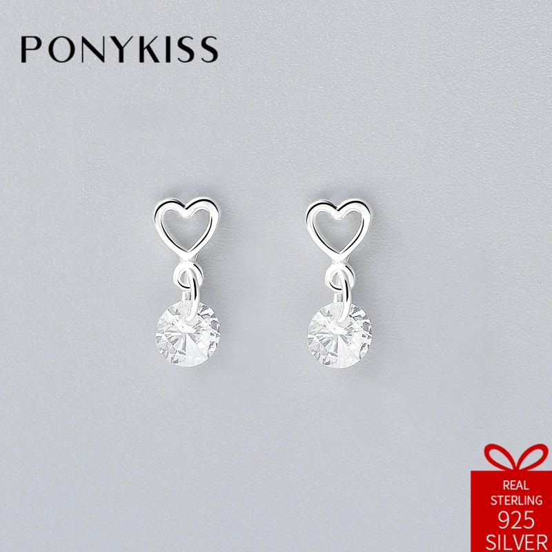 

PONYKISS Romantic S925 Sterling Silver Zircon Heart Fashion Cute Stud Earrings Women Jewelry Accessory Birthday Party Gift