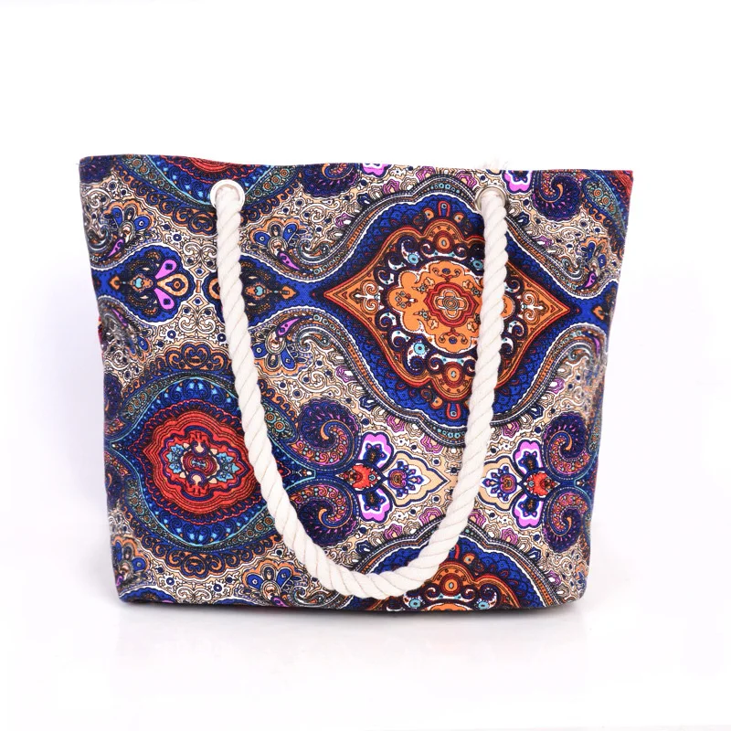 Винтажная женская сумка с вышивкой Boho красочные холщовые пляжные сумки
