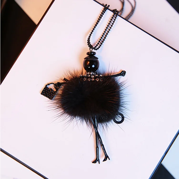 Mink Fur Dancing Girl Doll Long Necklaces Pendants Women Necklace Brand Fashion Statement Jewelry | Украшения и аксессуары