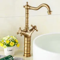 Antique Brass Tall Bathroom Faucet Swivel Spout Basin Mixer Faucets Double Handes Vanity Sink Mixer Tap