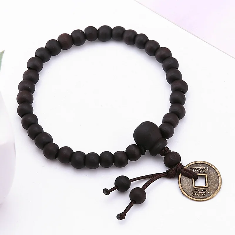 Минималистичный эластичный браслет с бусинами из черного дерева Античные