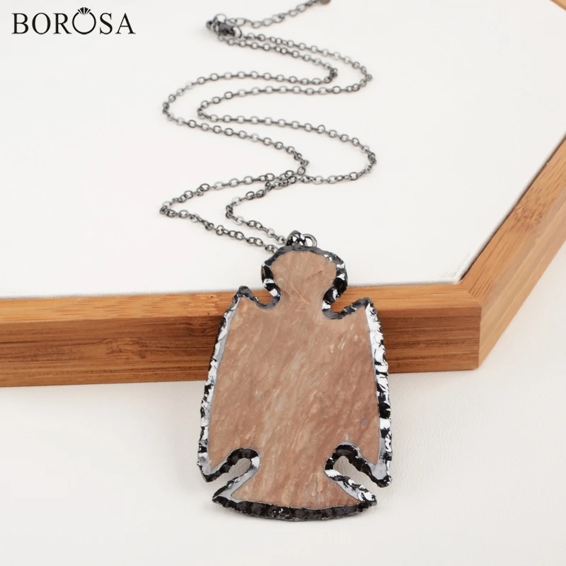 BOROSA черное покрытие грубое натуральное ожерелье из яшмы форма птицы для США