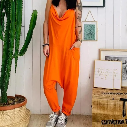 01 Orange Lipswag женские пляжные с открытыми плечами карманы брюки комбинезон Повседневный Без Рукавов Свободные Комбинезоны летний женский комбинезон - Цвет: 01 Orange