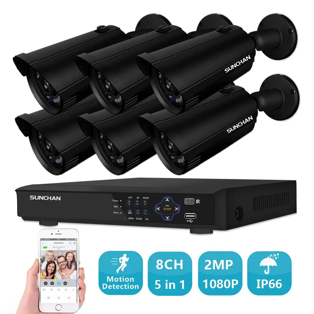 SUNCHAN Full HD 8CH 1080P 2.0MP камера безопасности Система 6*1080P наружного ночного видения CCTV