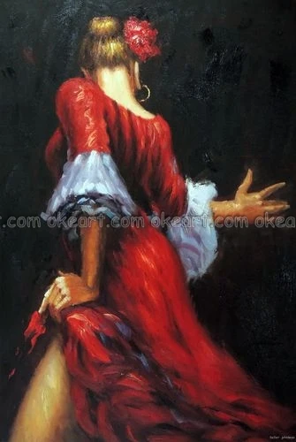 100% расписанный вручную Испанский танцор фламенко красное платье красота