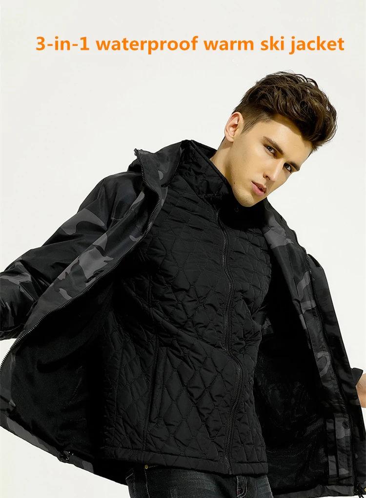 

New Brand Ski Suit Men Winter Waterproof Coat High-Quality Snowboarding Detachable Three-in-one Camouflage Ski Sets Male
