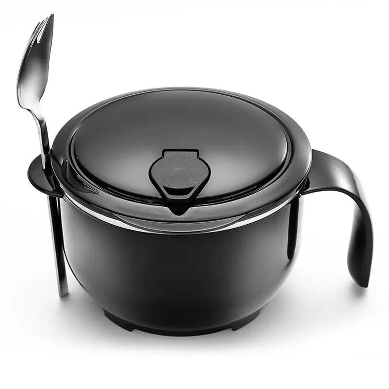 Black 1.2 L JueQi Ланч-бокс, большая миска из нержавеющей стали для лапши быстрого приготовления, миска для риса с крышкой, Бытовая Посуда, миска для супа, миска для риса - Цвет: Black 1.2 L