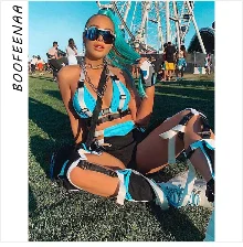 BOOFEENAA, сексуальный светоотражающий неоновый зеленый комплект из 2 предметов, летняя трендовая одежда для женщин, купальный костюм, шорты и укороченный топ, C54-I12