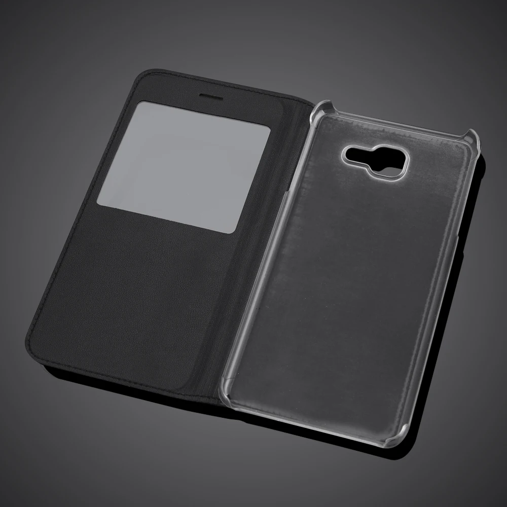 Роскошный флип чехол из искусственной кожи с окошком для Samsung Galaxy J7 Max черный