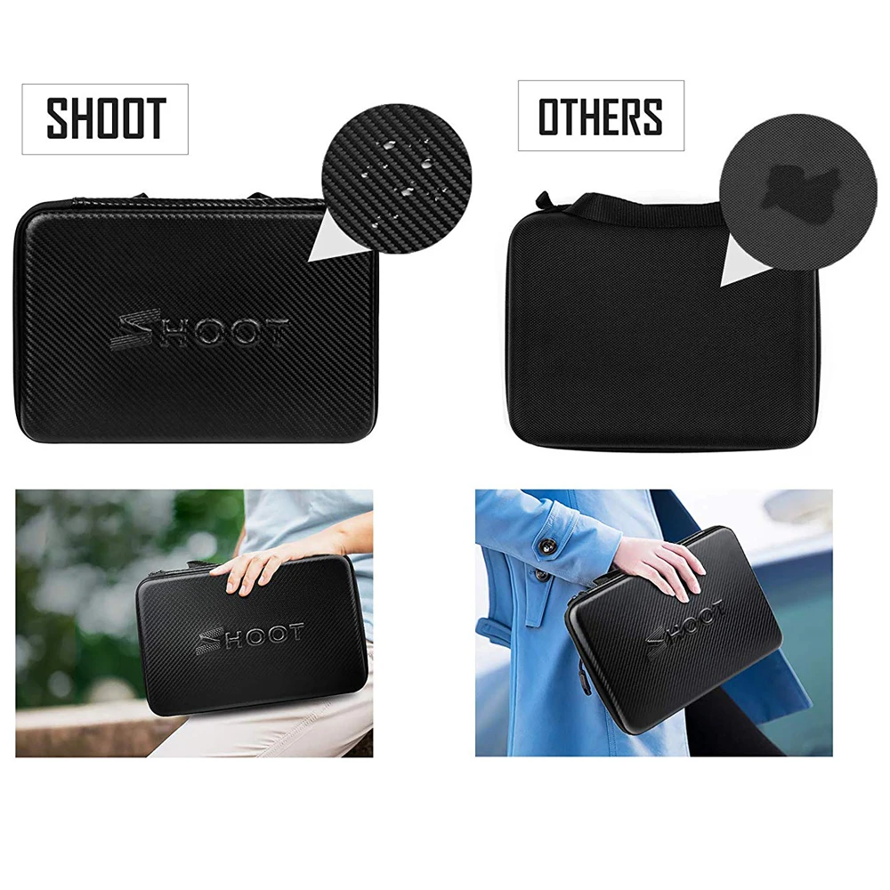 Большой портативный водонепроницаемый чехол SHOOT из ПУ для GoPro Hero 9 8 7 5 SJCAM Xiaomi Yi 4k Eken