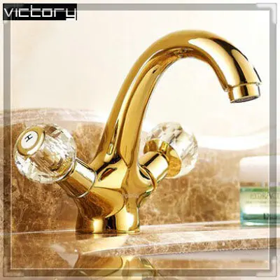 2014 Double handle crystal gold bathroom basin tap sink faucet water Antique washbasin grifos | Обустройство дома