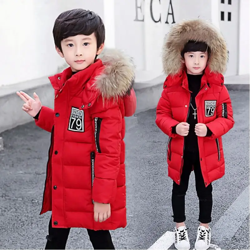 INS hot boys winter coat 4-15 years old long hooeded parka thick cotton coat warm windbreaker Hand stuffed cotton coat letters