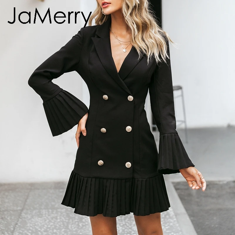 Женское винтажное двубортное платье JaMerry офисный Повседневный блейзер с