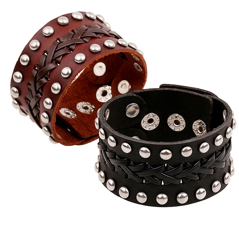 Мужские браслеты в стиле панк широкий браслет из натуральной кожи Женский