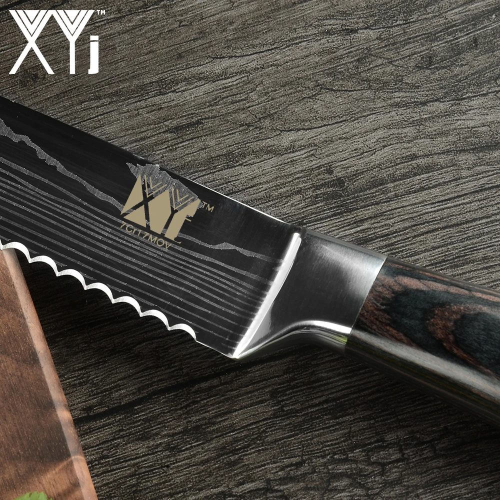 XYj японский кухонный нож из нержавеющей стали с лазерным узором ножи для выпечки