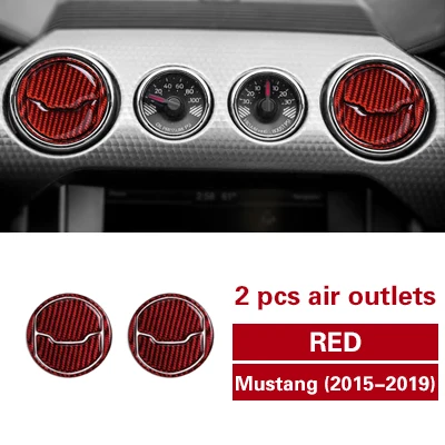 RED 2 PCS TPIC для Ford Mustang, углеродное волокно, автомобильная интерьерная приборная панель, Центральная вентиляционная розетка, кондиционер, вентиляционная отделка, наклейки - Название цвета: RED 2 PCS