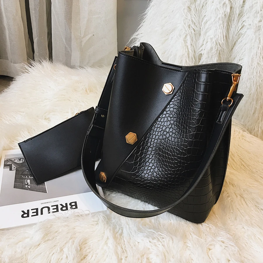 Женская сумка на плечо LANLOU вместительная тоут с металлическими кнопками в стиле