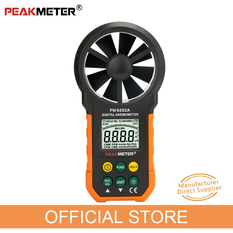 PEAKMETER MS6252A MS6252B Anemómetro Digital medidor de velocidad del viento medidor de flujo de aire medidor de volumen temperatura ambiente humedad USB