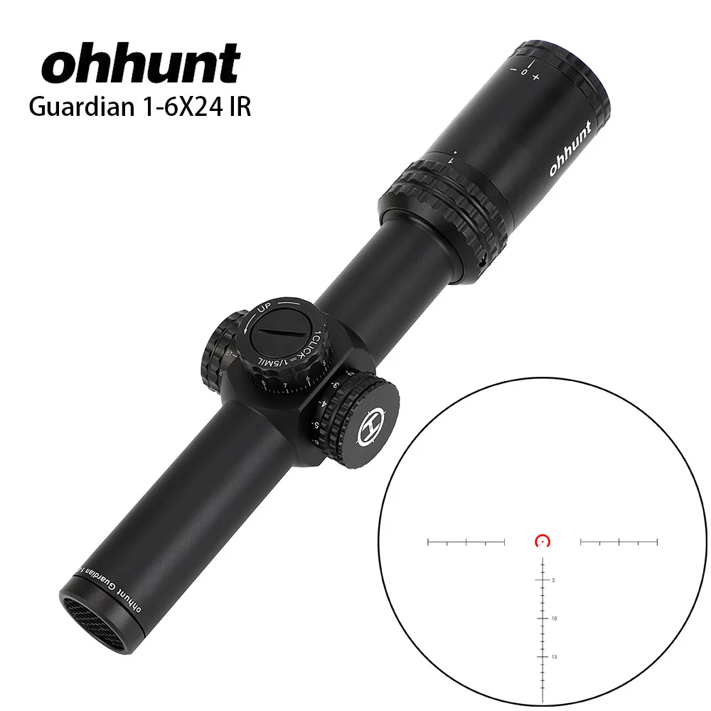 Without Rings Ohhunt Guardian 1-6x24 ИК компактный прицел оптические прицелы стекло Сетка красный свет с башенками сброс Тактический стрельба прицел - Цвет: Without Rings