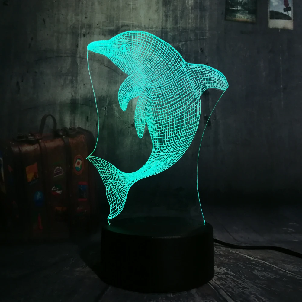 Новая детская Рождественская лампа милый прыгающий Дельфин 3D светодиодный