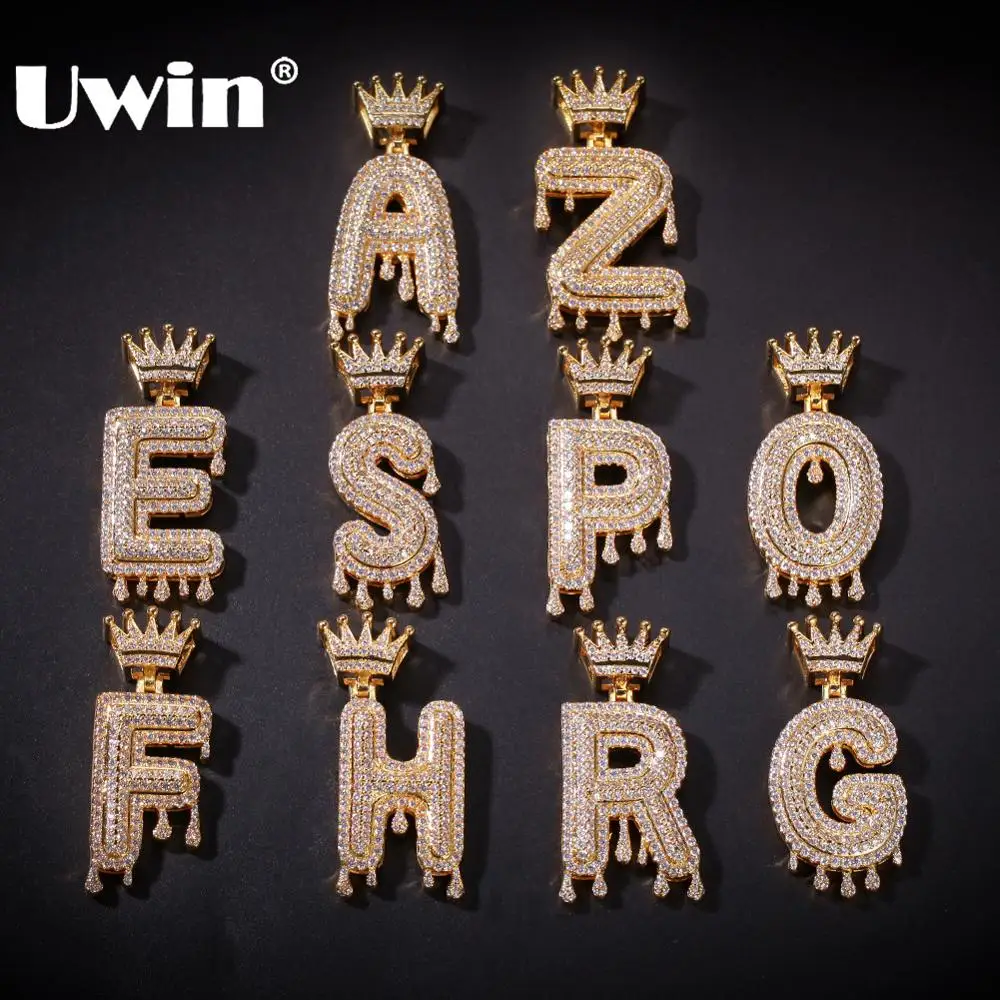 

Uwin Crown Initial Letters Necklace Pave Iced Out Cubic Zirconia 26 English Initial Letters Pendant Jewelry Gift Fashion Jewelry