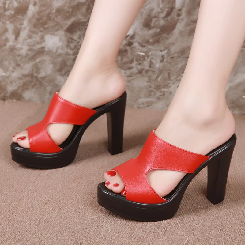 

Block Heel Platform Slippers Ladies Shoes Summer 2022 Open Head High Heels Slides Women Slippers for Office Party 41 42 43