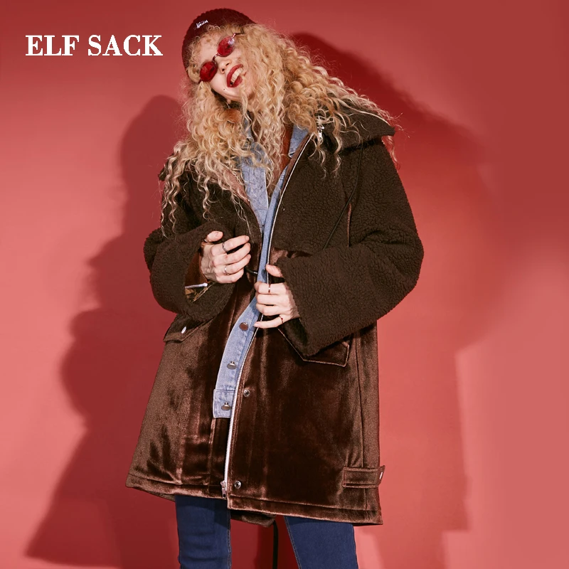 ELFSACK зимнее Новое Стильное женское пальто Модные Лоскутные Повседневные широкие
