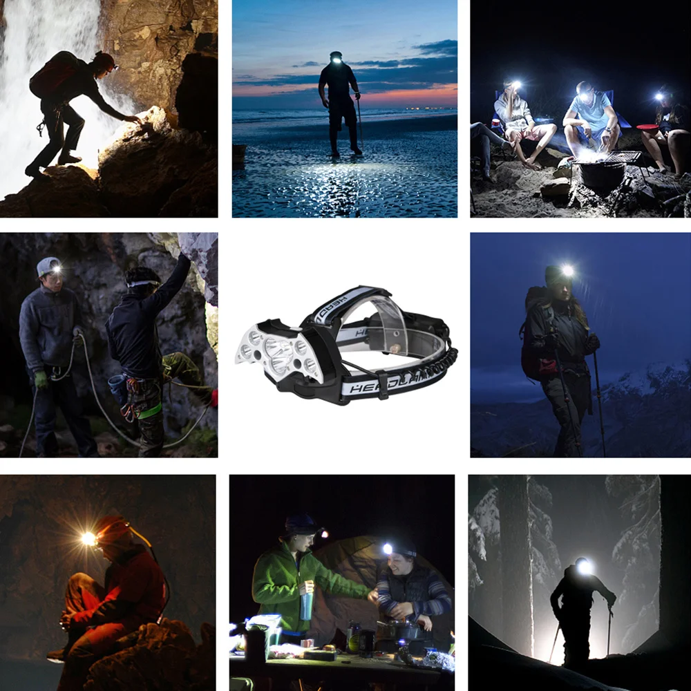 LED Headlight Flashlight bat Glare Lighting 9 high Power T6 Lithium Battery USB Charging Outdoor Night Fishing Lights | Лампы и