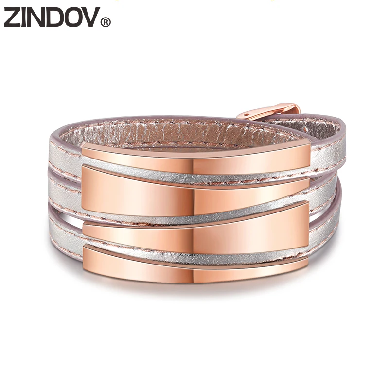 Браслеты женские из натуральной кожи под розовое золото нержавеющей