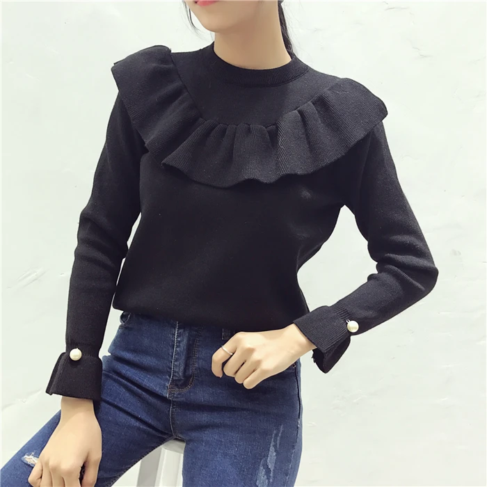 Женский трикотажный пуловер с оборками 6 цветов | Женская одежда