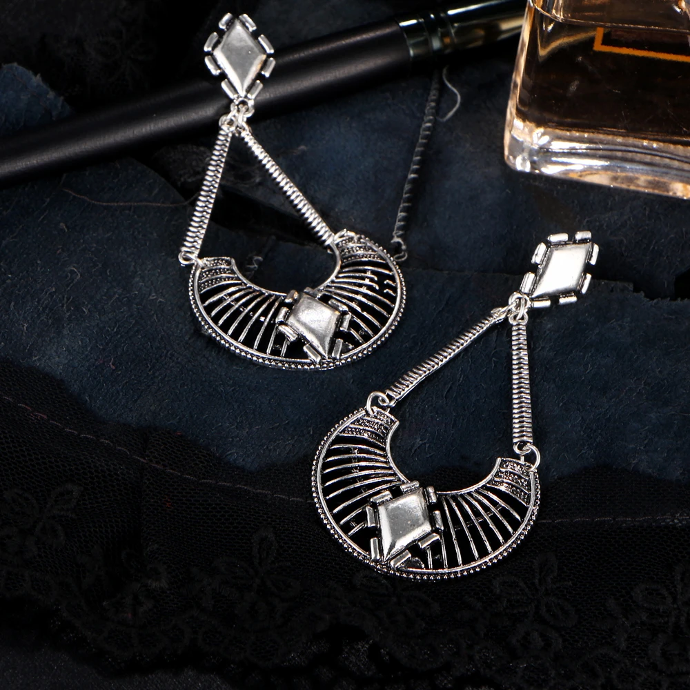 IF ME Retro Tibet Sector Hollow out Silver Color Drop Earrings for Women Antique Dangles Brincos Jewelry Female | Украшения и