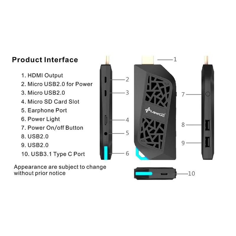 Meegopad T08 мини ПК Intel Atom Cherry Trail X5 Z8350 2 Гб ОЗУ 32 ПЗУ Windows 10 ТВ приставка тип c