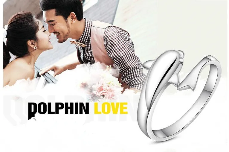 TJP Lovely Dolphin Lovers Adjustable Female Finger Rings Jewelry Silver Plated For Women Wedding Engagement Hot | Украшения и
