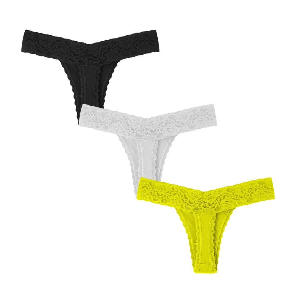 Black-White-Yellow 3 шт./лот Европейский Размеры хлопковое нижнее белье женские сексуальные трусики плюс Размеры кружевные стринги танга Мягкий стринги Бесшовные женские трусики Exquisit - Цвет: Black-White-Yellow