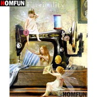 homfun full squareround drill 5d diy diamond painting angel sewing machine embroidery cross stitch 3d home decor gift a13094