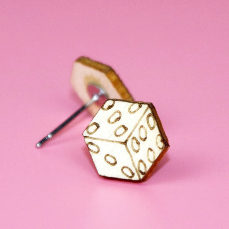 Vintage Trendy Dice Wood Earrings Studs Hexagon for Women Girls Simple Accessories oorbellen | Украшения и аксессуары
