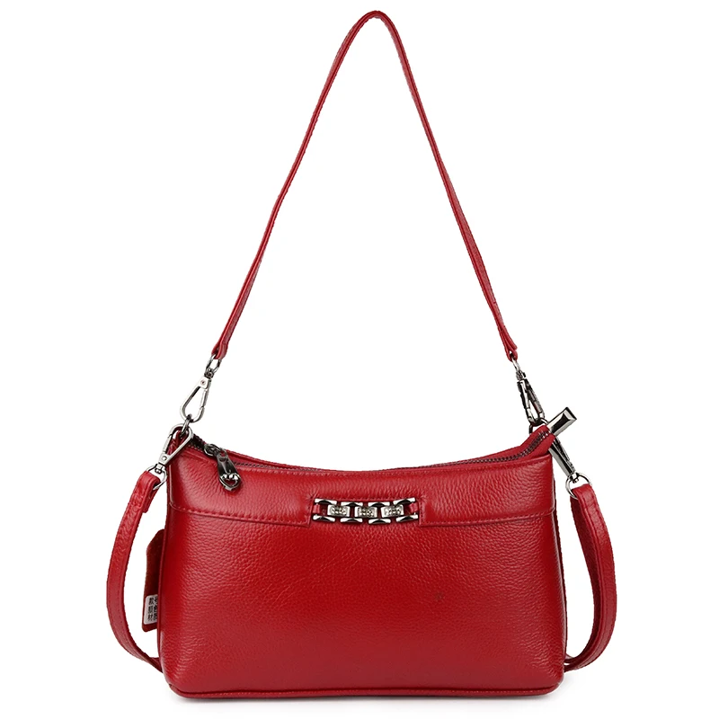 

Red/Black Genuine Leather Double Straps Women Shoulder Handbags For Mom Luxury Women's Phone Purse Ladies Crossbody Handbag